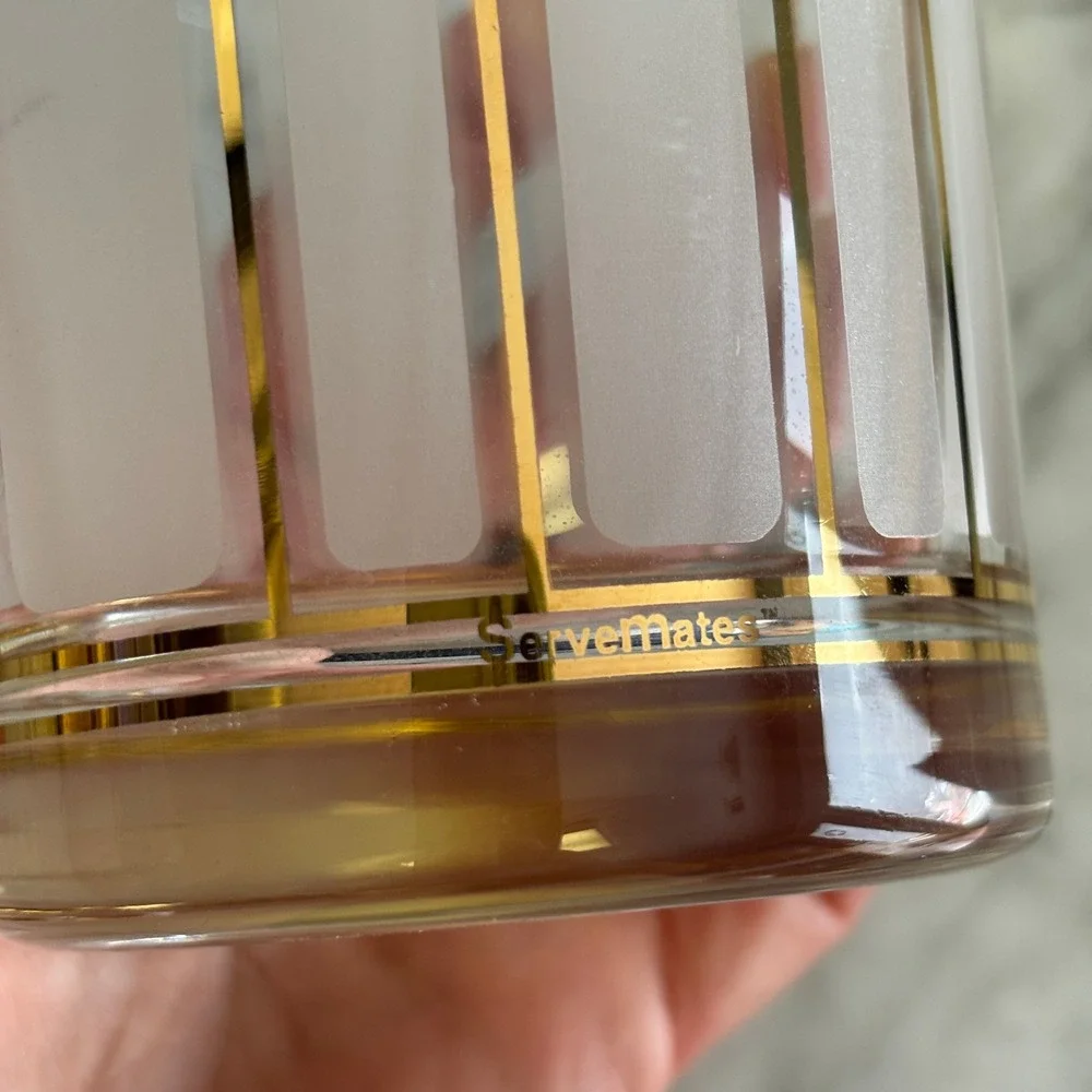 Vintage Culver Servemates Whiskey Lowball Glass Set of 7 Gold Frosted Glass MCM